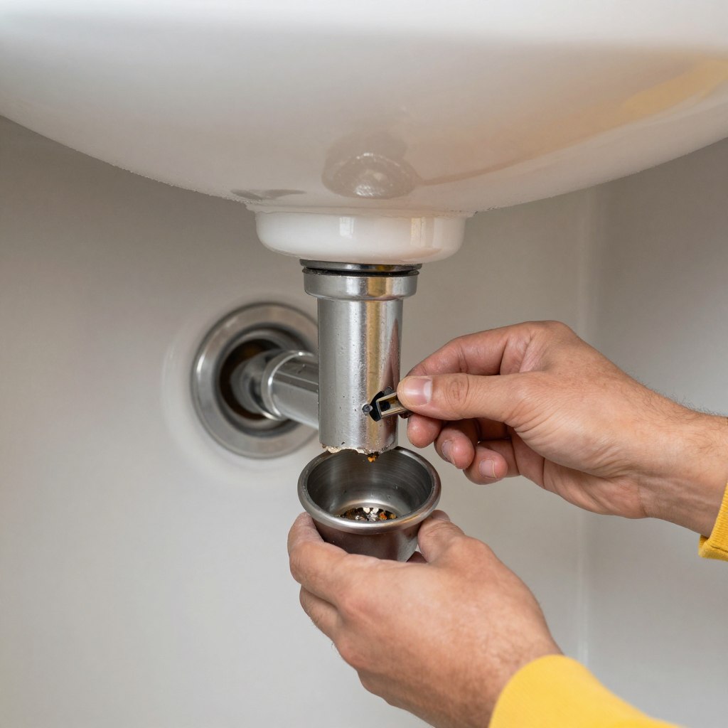 Bathroom sink P-trap cleaning