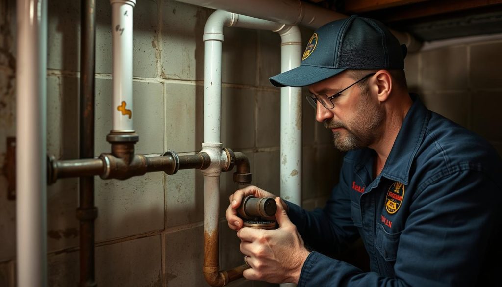 Careful drain cleaning work in historic Alamo Heights home