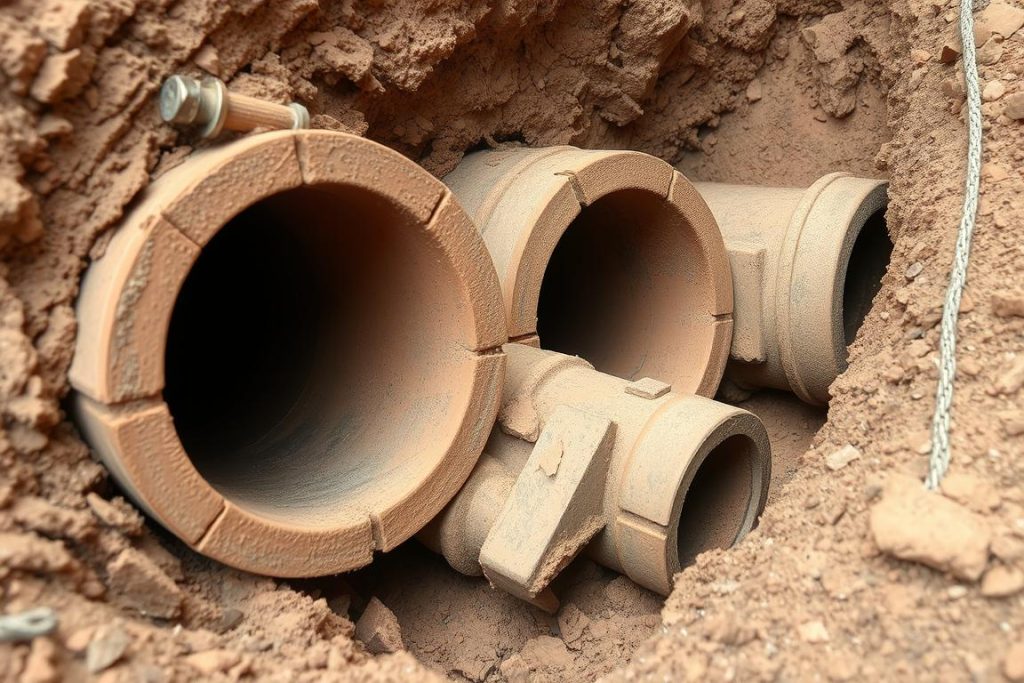 Clay tile sewer pipe sections from Alamo Heights historic home
