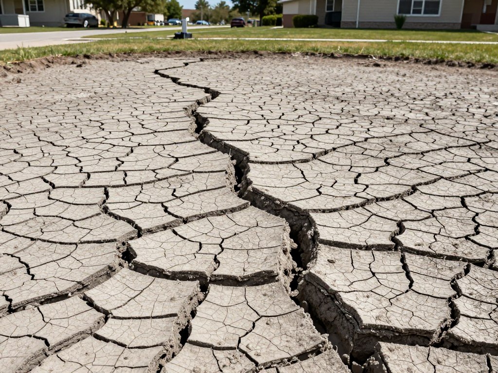 Cracked black clay soil during dry season in Helotes
