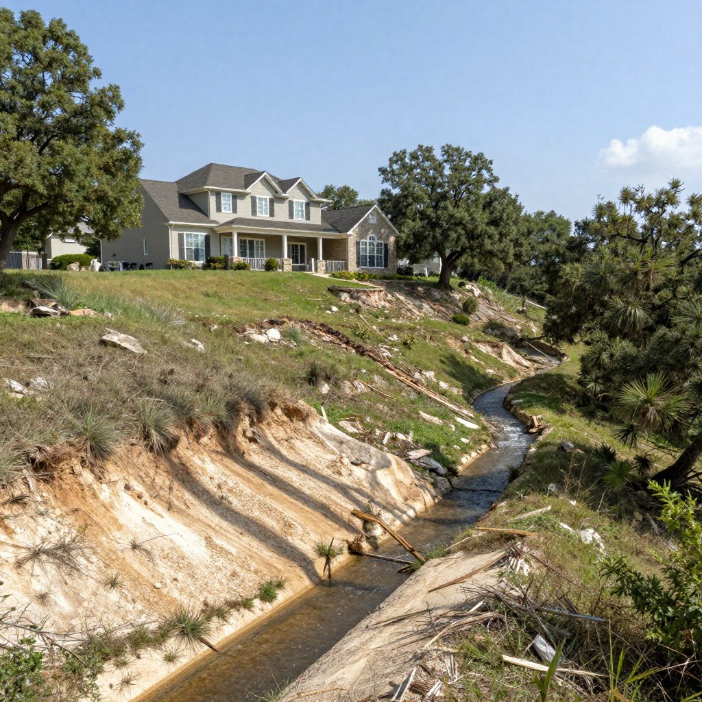 Hill Country slope creating drainage challenges for Helotes property