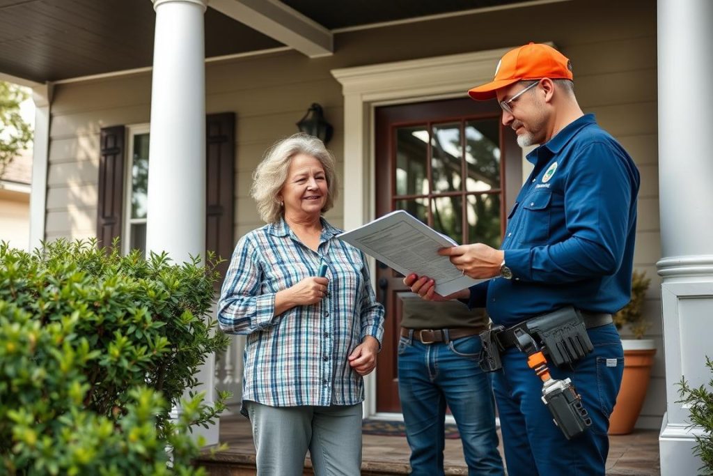 Homeowner interviewing drain cleaning service provider