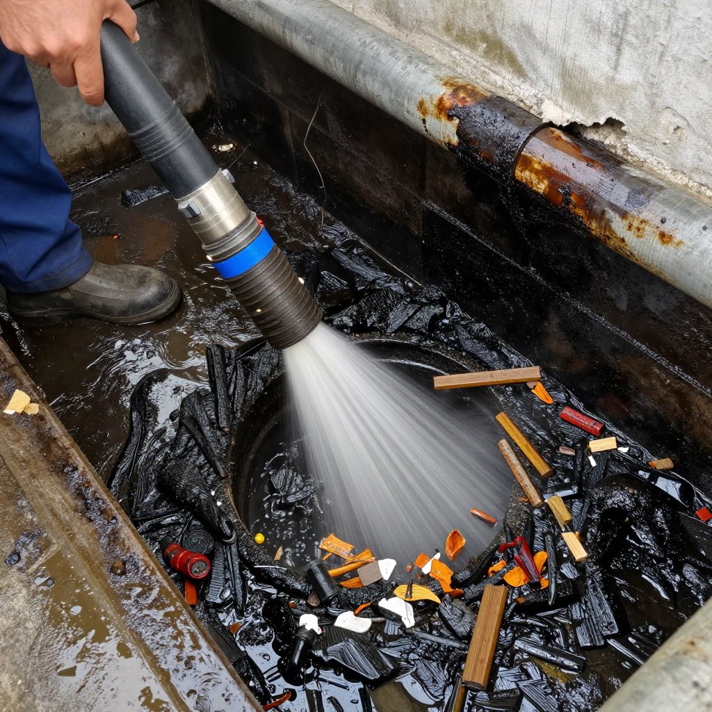 Hydro-jetting process removing grease buildup
