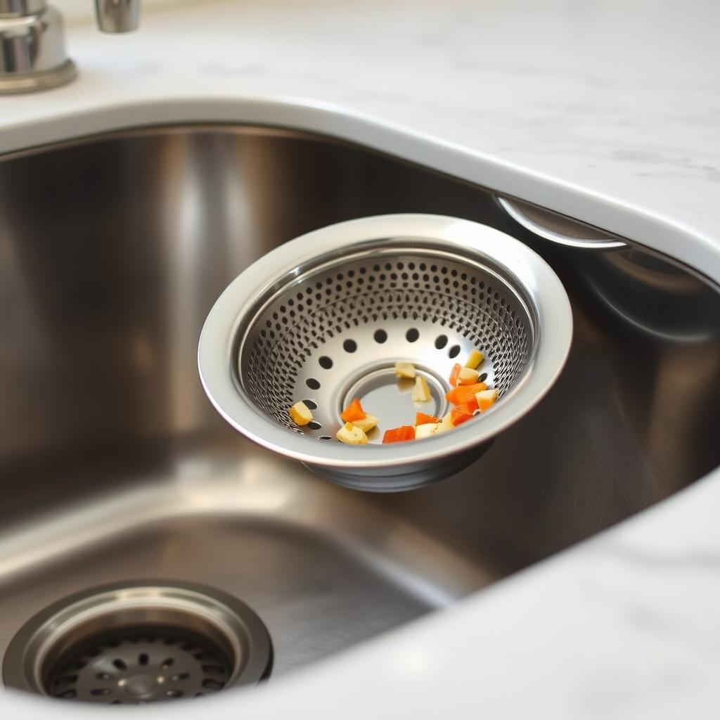 Kitchen sink strainer preventing debris from entering drain