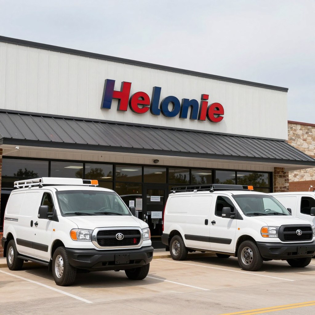 Local Helotes business storefront and service vehicles