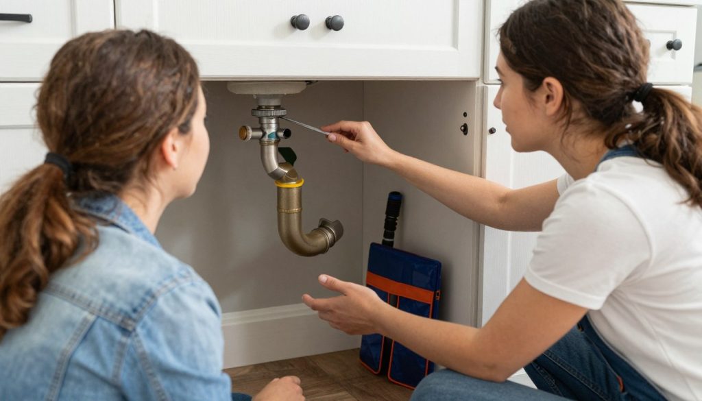 Local plumber providing personalized service explanation to homeowner
