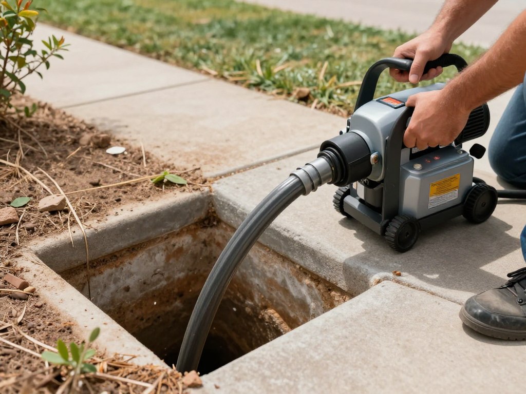 Motorized drain snake in operation clearing clog
