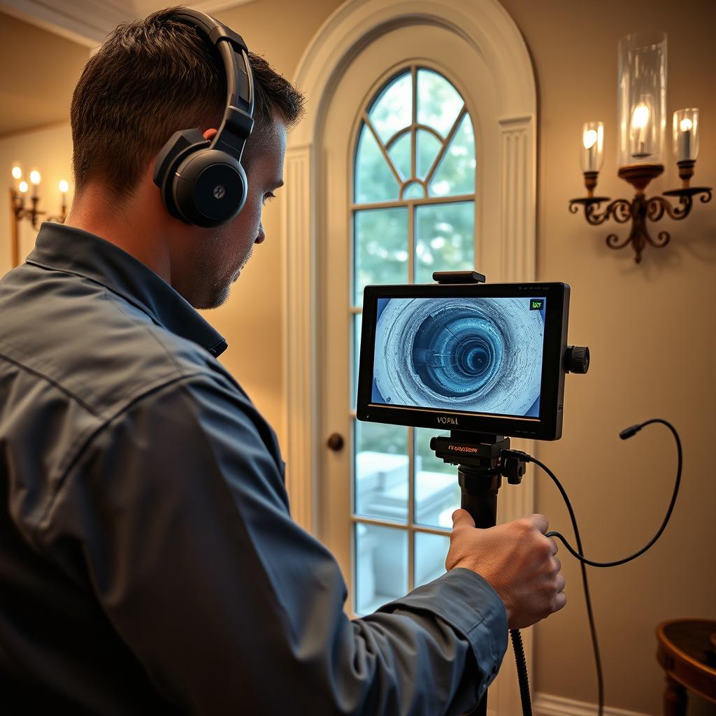 Plumber using professional drain camera inspection equipment in Alamo Heights