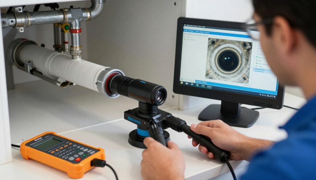 Professional drain camera inspection equipment used in Helotes emergency service