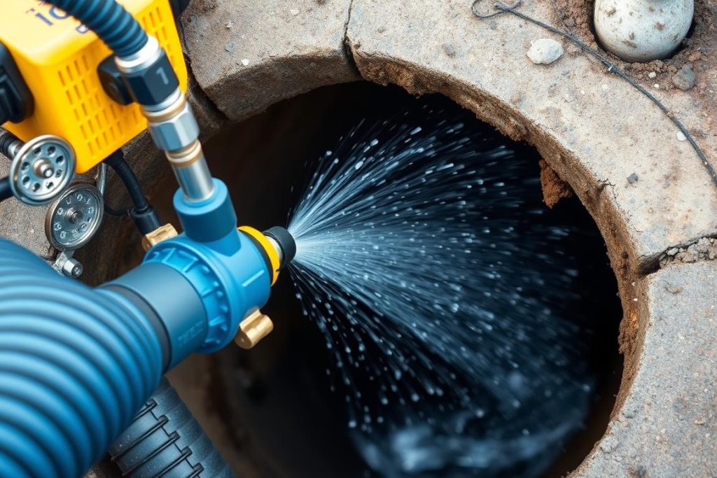 Professional hydrojetting system cleaning drain line