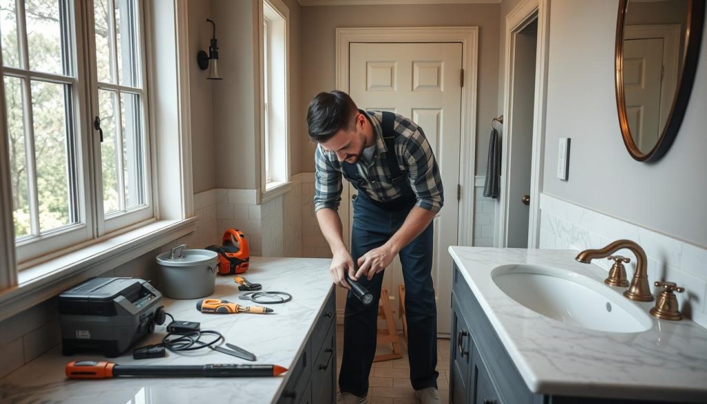 Professional plumber clearing clogged drain in Alamo Heights bathroom