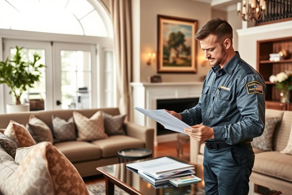 Professional providing drain cleaning cost estimate to Alamo Heights homeowner