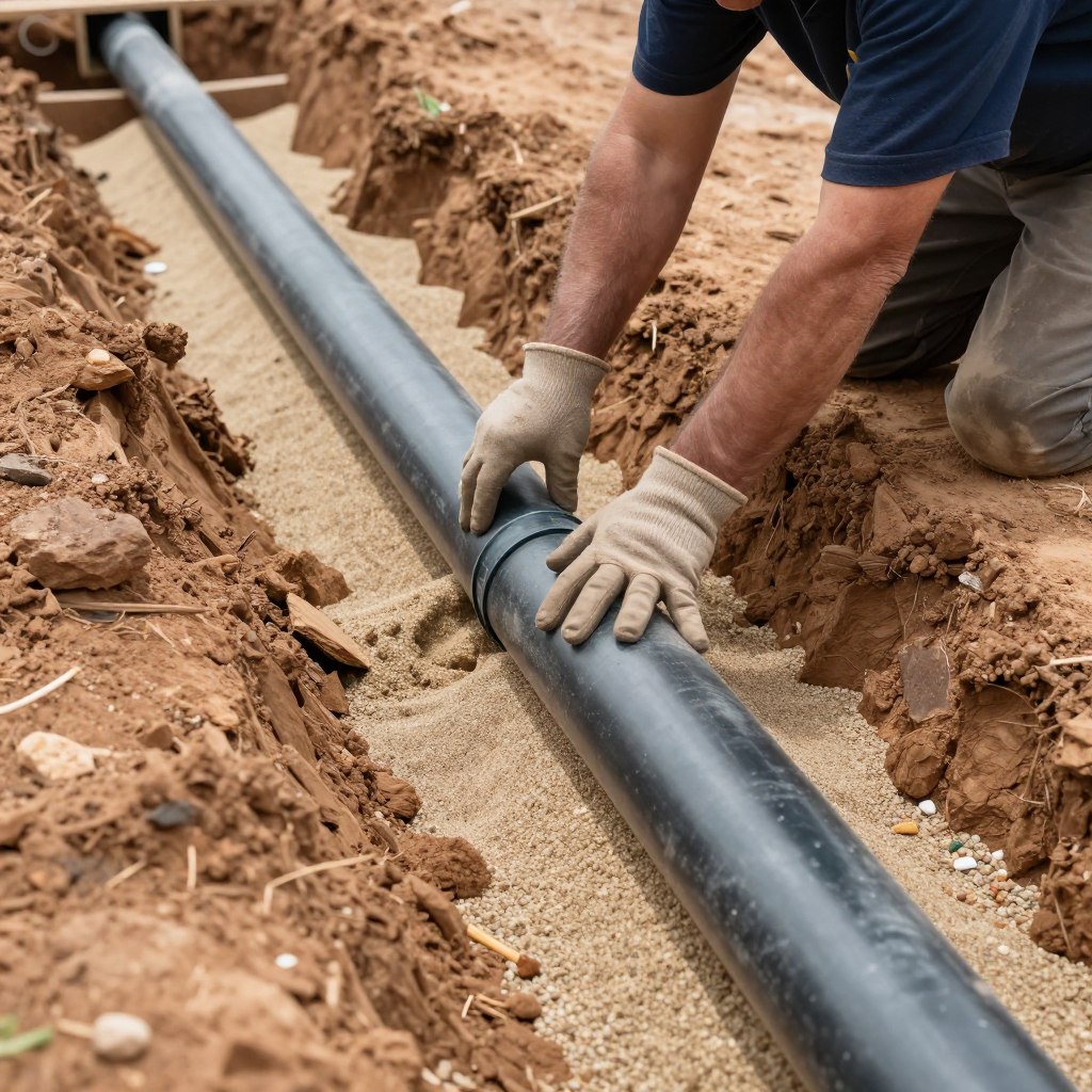 Proper pipe bedding installation in expansive clay soil