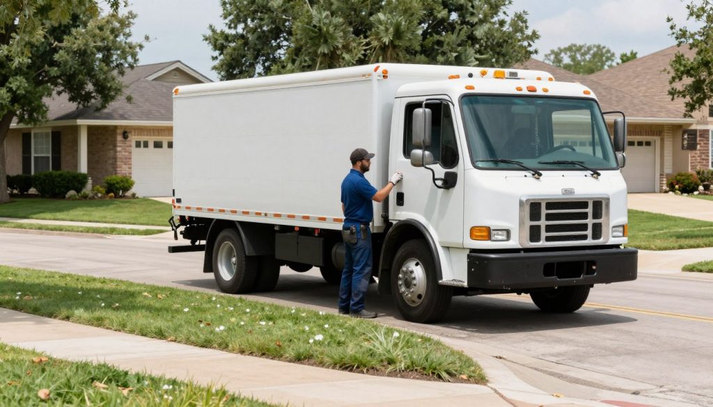 Same day drain cleaning service truck arriving in Helotes 78023