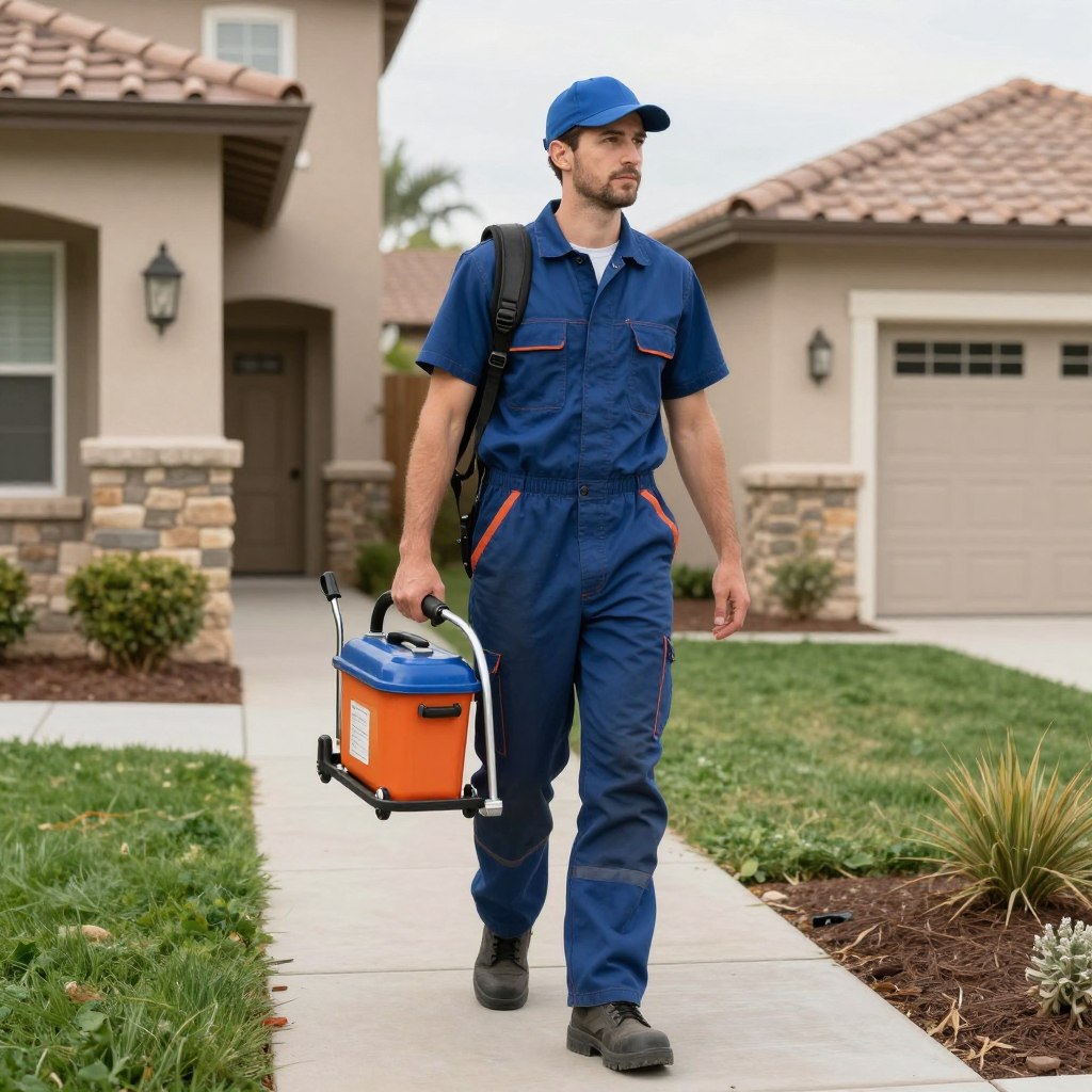 Same day service technician arriving with equipment