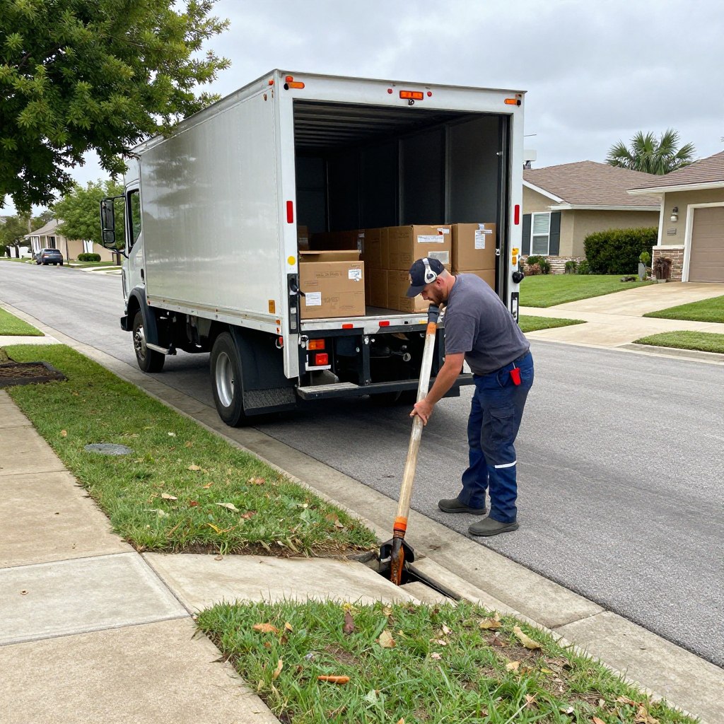 Same day service truck departing after successful repair