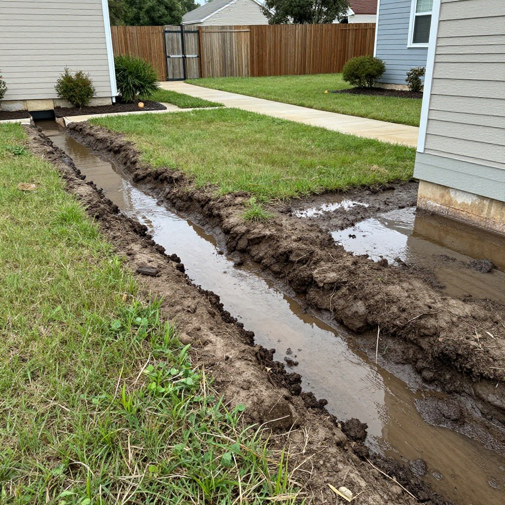 Seasonal water accumulation in Helotes yard affecting drains
