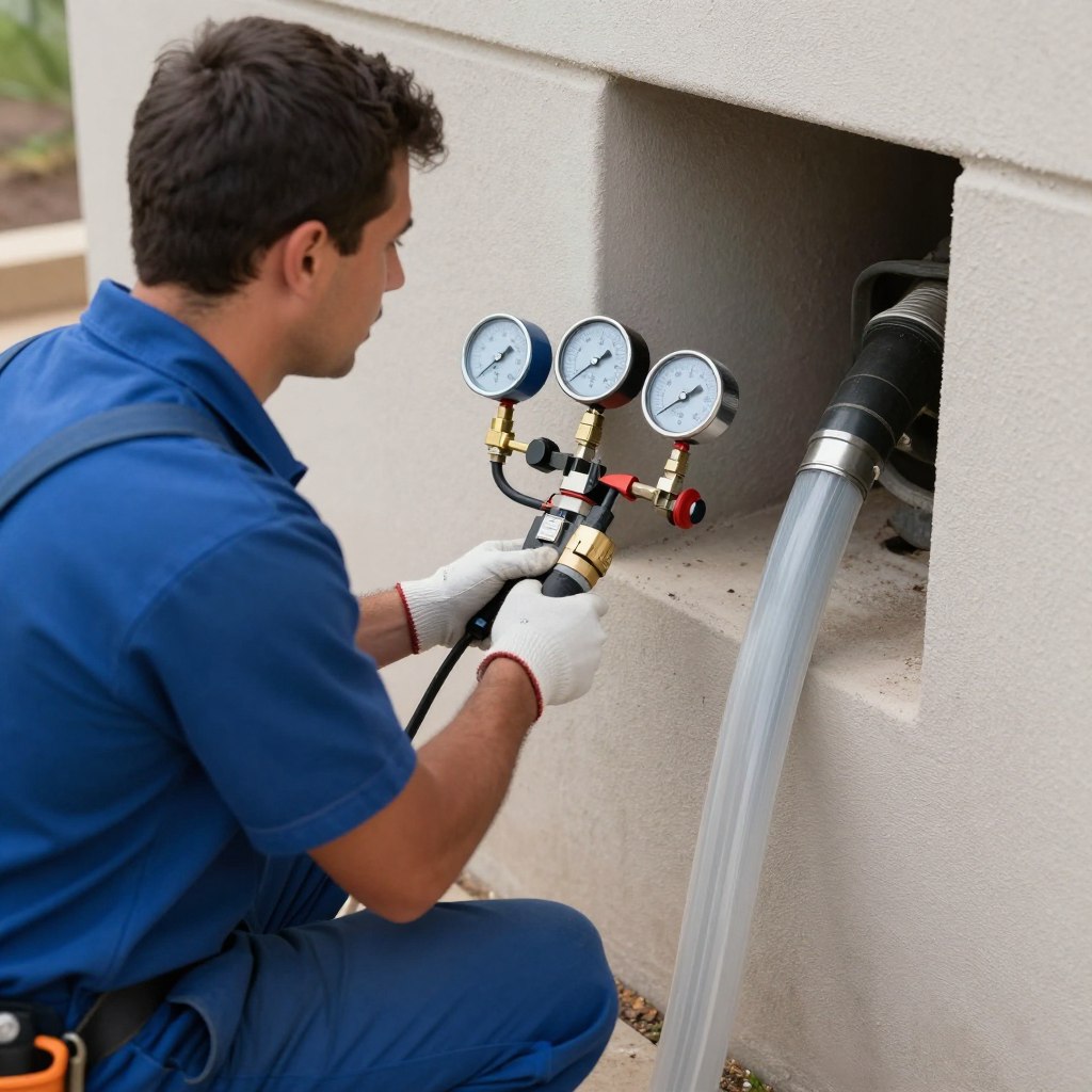 Technician operating hydro-jetting equipment