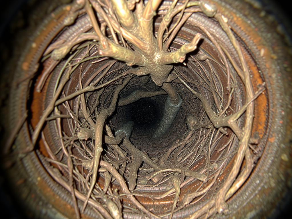 Tree roots completely blocking sewer pipe in Alamo Heights