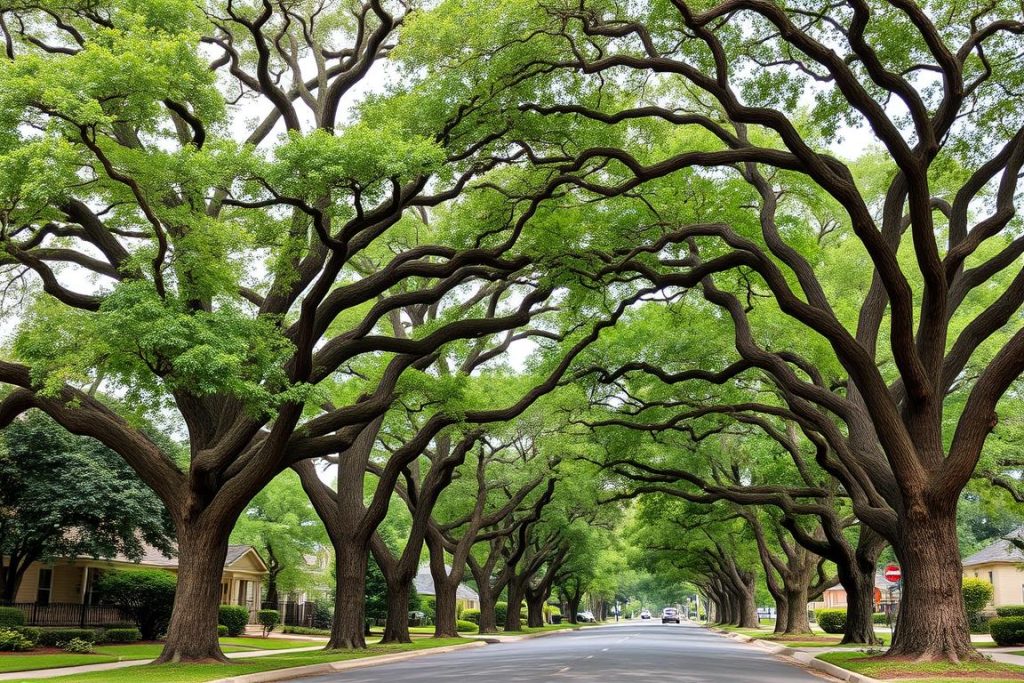 Various mature trees common in Alamo Heights neighborhoods